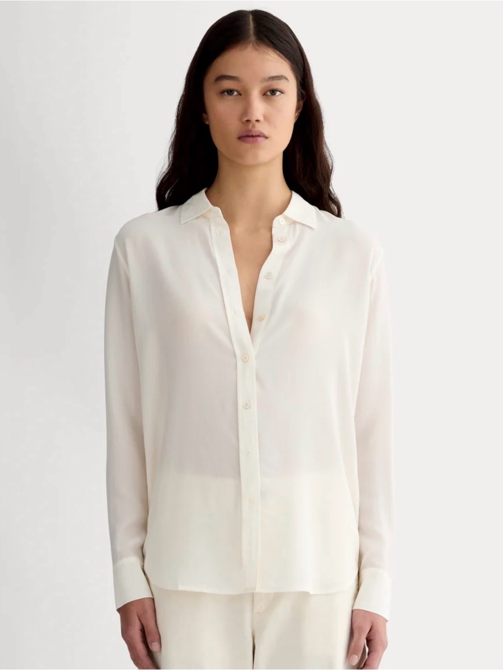 Everlane Cream Button-Down Silk Shirt